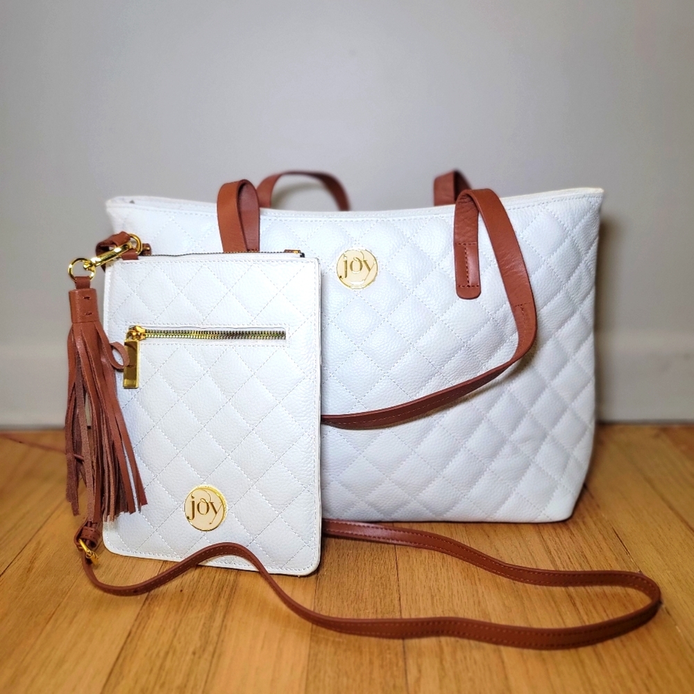 Joy mangano quilted white leather bag